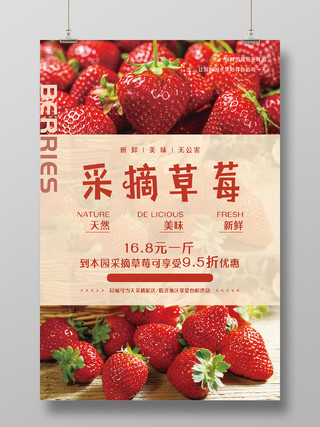 新鲜草莓采摘节水果生鲜宣传海报生鲜水果草莓